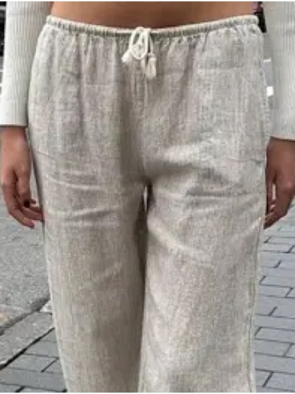 Brandy Melville Cream Drawstring Wide-Leg Pants